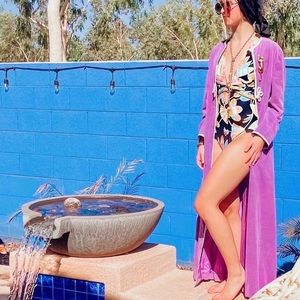 Authentic 1960s Regency I. Magnin Purple Velvet Kaftan ONE SIZE